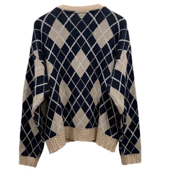 Anthropologie LyreBird Navy Argyle Cardigan Sweater - Picture 6 of 9